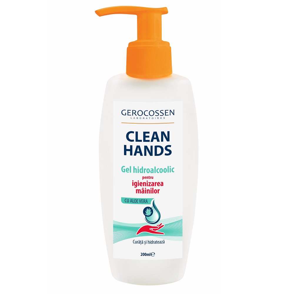 Gel hidroalcoolic pentru igienizarea mainlor cu Aloe Vera Clean Hands, 200 ml, Gerocossen