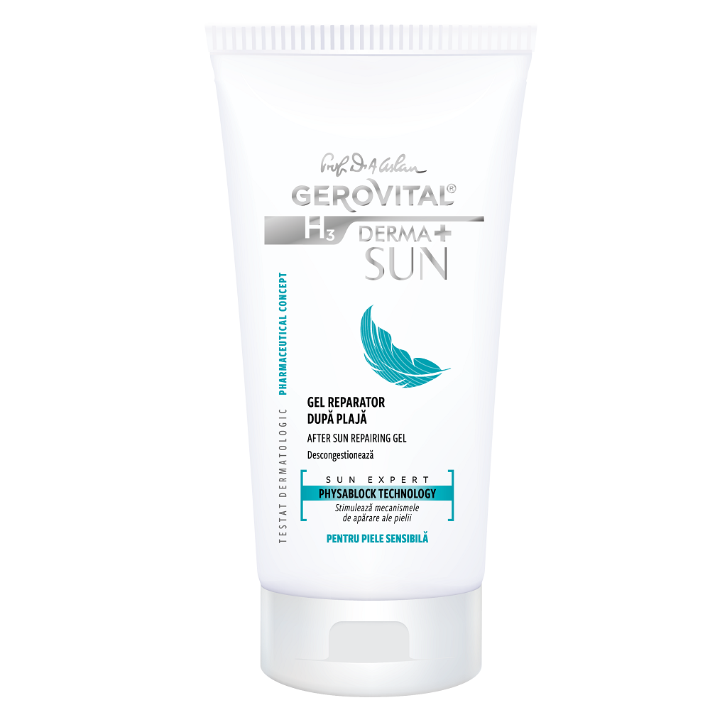 Gel reparator dupa plaja H3 Derma+ Sun, 150 ml, Gerovital