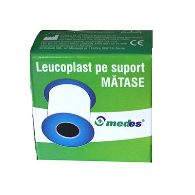 Leucoplast pe suport din matase, 5 cm x 5 m, 1 bucata, Medes