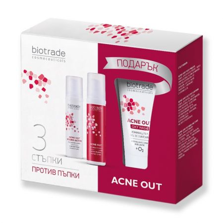 Pachet Acne Out Crema hidratanta, 60 ml + Lotiune activa, 60 ml + Gel de curatare, 50 ml, Biotrade