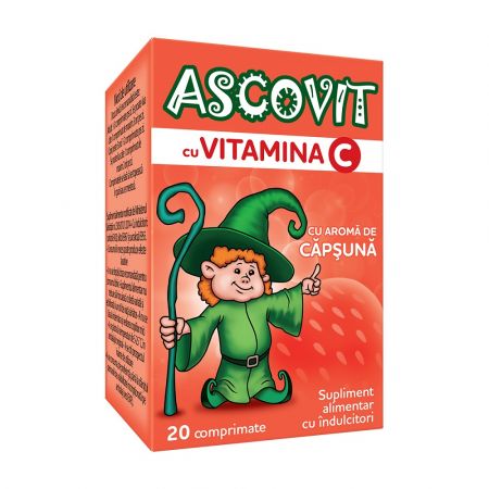 Ascovit cu Vitamina C aroma de capsuni, 20 comprimate, Omega Pharm