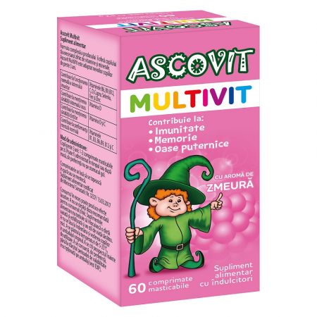 Ascovit Multivit, 60 comprimate cu aroma de zmeura, Omega Pharma