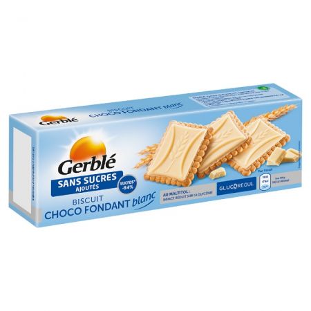 Biscuiti cu tableta de ciocolata alba fara zahar adaugat, 126 g, Gerble