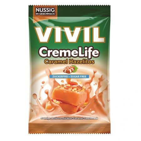 Bomboane Creme Life Alune si caramel fara zahar, 110g, Vivil