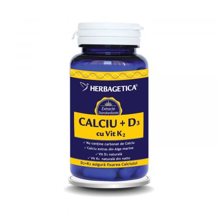 Calciu + D3 + Vitamina K2, 30 capsule, Herbagetica