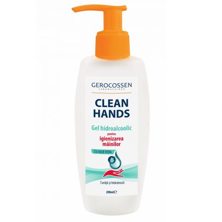 Gel hidroalcoolic pentru igienizarea mainlor cu Aloe Vera Clean Hands, 200 ml, Gerocossen