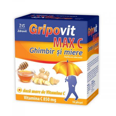 Gripovit Max C ghimbir si miere, 10 plicuri, Zdrovit