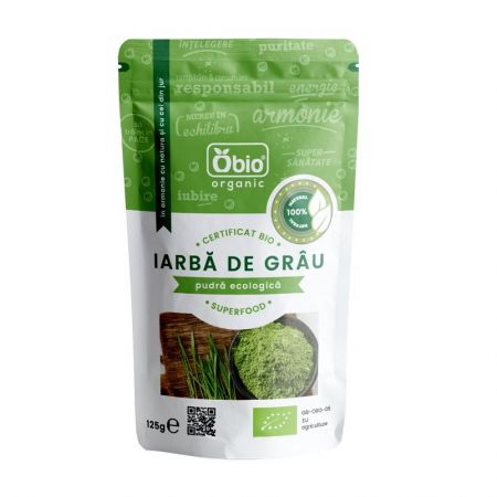 Iarba de grau pulbere eco, 125 g, Obio