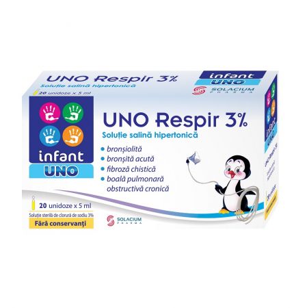 Solutie salina hipertonica Infant Uno Respir 3%, 20 unidoze x 5 ml, Solacium