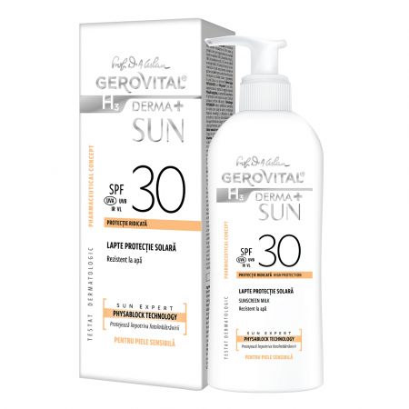 Lapte de protectie solara cu SPF 30 H3 Derma+ Sun, 150 ml, Gerovital