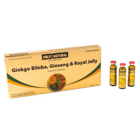 Ginkgo Biloba, Ginseng & Royal Jelly, 10 fiole, Only Natural