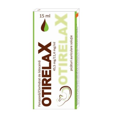 Otirelax picături auriculare, soluție, 45,5 mg/ml + 11,4 mg/ml, 15 ml, Rompharm