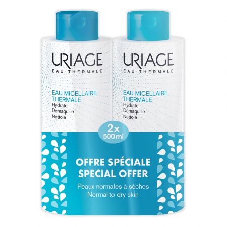 Pachet Apa micelara termala pentru ten normal-uscat, 500 ml + 500 ml, Uriage 