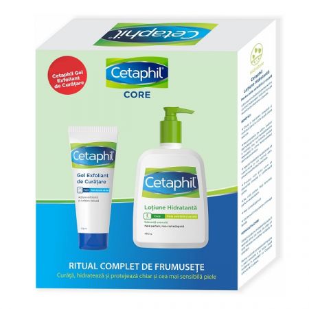 Pachet Gel de curatare exfoliant, 178 ml + Lotiune hidratanta pentru piele uscata si sensibila, 460 g, Cetaphil