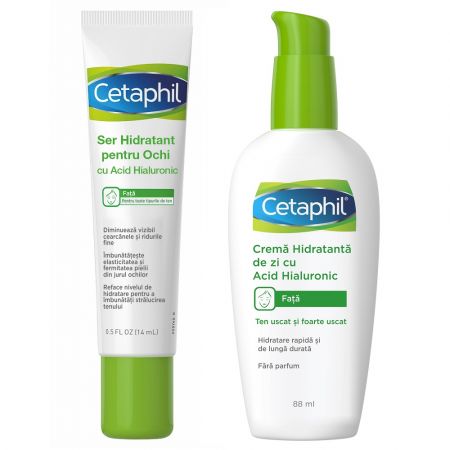 Pachet Ser hidratant pentru ochi cu Acid Hialuronic, 14 ml + Crema hidratanta de zi cu Acid Hialuronic, 88 ml, Cetaphil