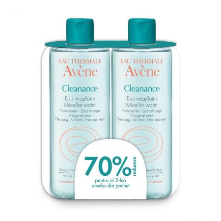 Pachet Apa micelara pentru ten gras cu tendinta acneica Cleanance, 400 ml + 400 ml, Avene