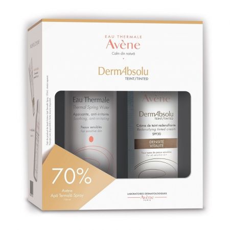 Pachet Crema remodelanta pigmentata cu SPF 30 DermAbsolu, 40 ml + Apa termala spray, 150 ml, Avene 