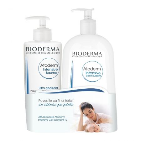 Pachet Emolient restructurant si calmant pentru piele atopica Atoderm Intensive, 500 + Gel spumant Atoderm Intensive 1000 ml, Bioderma