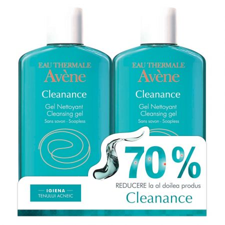 Pachet Gel de curatare pentru ten gras cu tendinta acneica Cleanance, 200 ml + 200 ml, Avene 