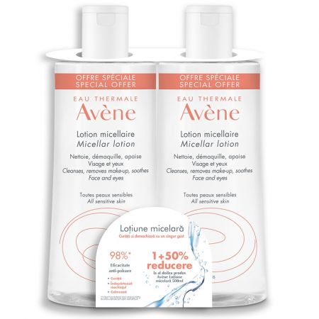 Pachet Lotiune micelara pentru ten sensibil, 500 ml + 500 ml, Avene Essentials