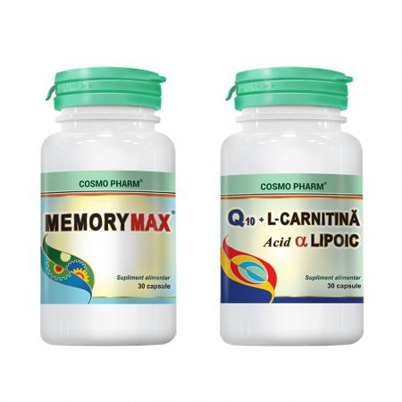 Pachet Memorymax + Q10 Plus L-Carnitina Acid Alpha Lipoic, 30+30 capsule, Cosmopharm