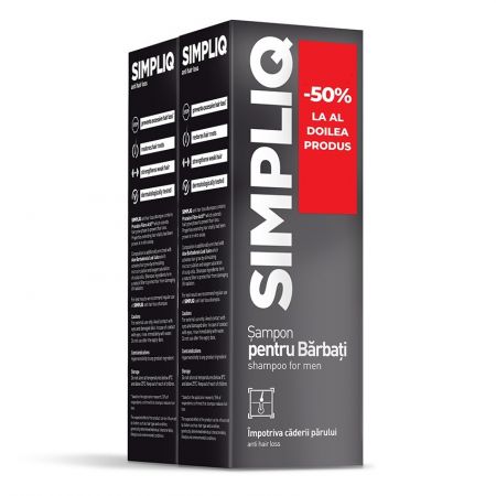 Pachet Sampon impotriva caderii parului pentru barbati, Simpliq, 150 ml + 150 ml, Aflofarm