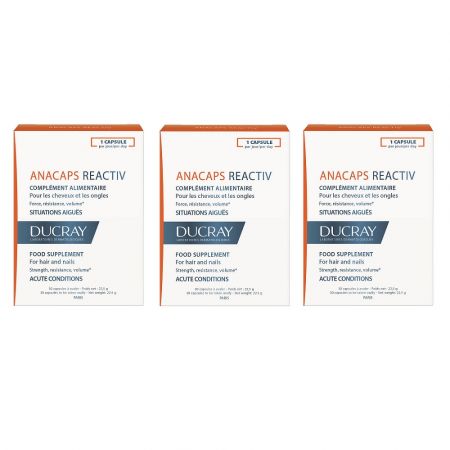 Pachet Supliment pentru par si unghii Anacaps Reactiv, 30 capsule, Ducray (2+1)