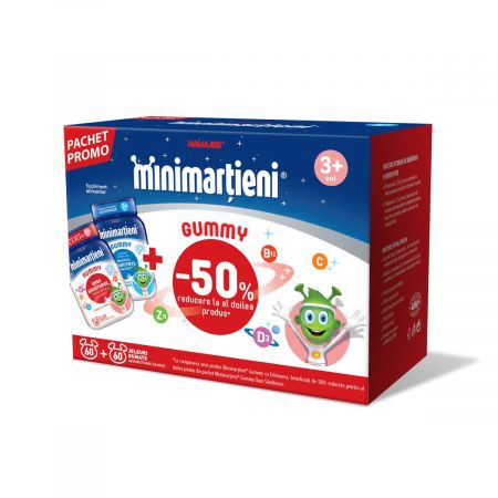 Pachet Minimartieni Gummy BoneActive + Minimartieni Gummy Echinacea, (60+60 jeleuri-50%) Walmark