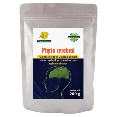 Pulbere de Ginkgo biloba si Ginseng Phyto cerebral, 200 g, Phyto Biocare