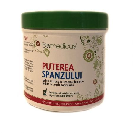 Puterea Spanzului gel cu extract de scoarta de salcie, iedera si coada soricelului, 250 ml, Biomedicus