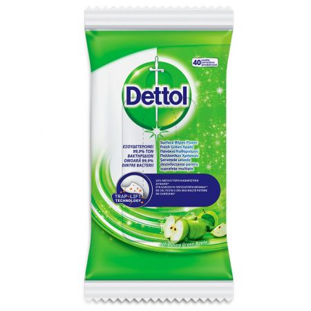 Servetele dezinfectante Power Fresh Green Apple, 40 bucati, Dettol