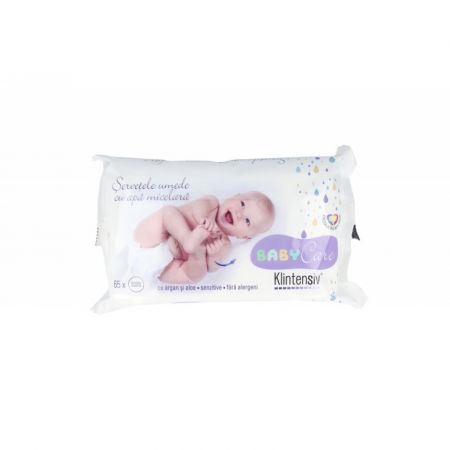 Servetele umede cu apa micelara Baby Care, 65 bucati, Klintensiv