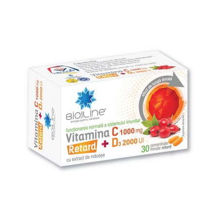 Vitamina C 1000 mg + D3 2000 UI Retard BioSunLine, 30 comprimate, Helcor