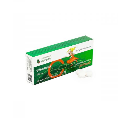 Vitamina C cu aroma de portocale, 100 mg, 20 comprimate, Remedia