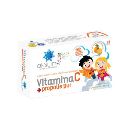 Vitamina C cu propolis pentru copii, 30 comprimate, Helcor