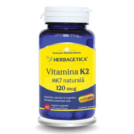 Vitamina K2 MK7 naturala 120mcg, 60 capsule, Herbagetica