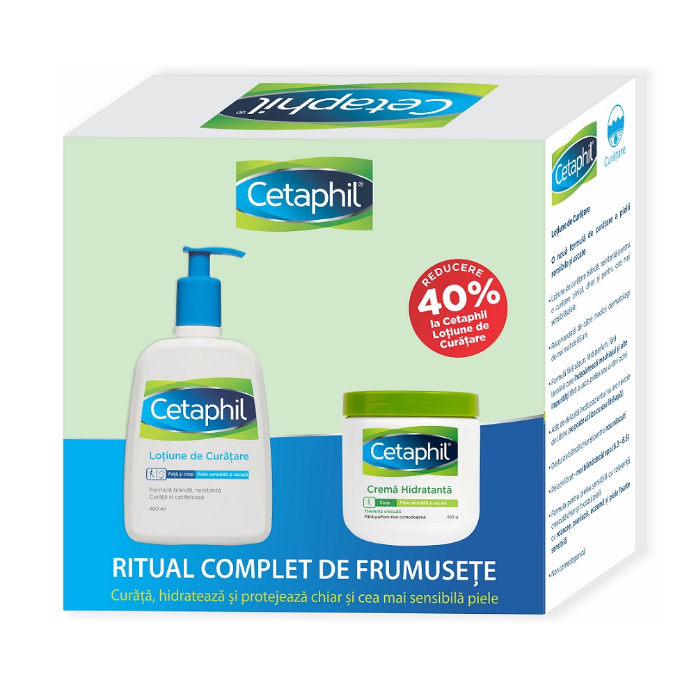 Pachet Lotiune de curatare, 460 ml + Crema hidratanata, 453 ml, Cetaphil