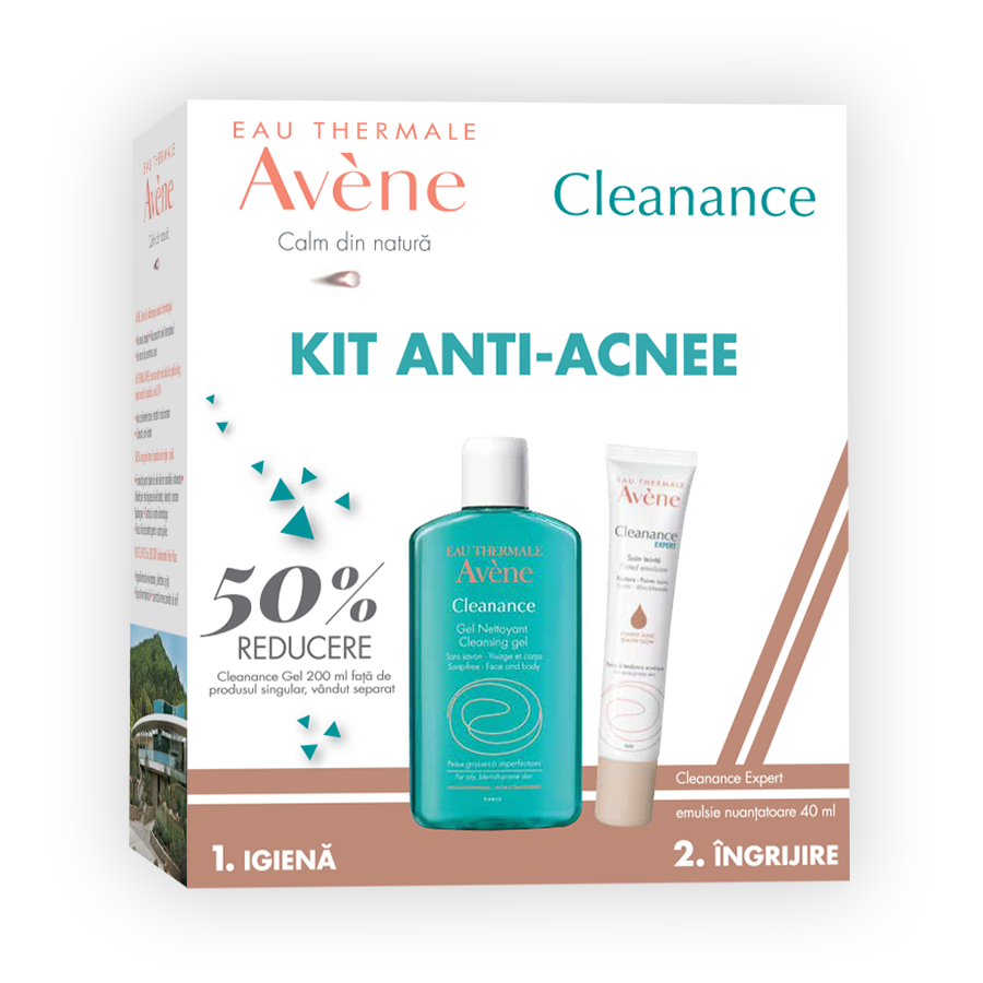 Pachet Gel de curatare pentru ten gras cu tendinta acneica Cleanance, 200 ml + Emulsie nuantatoare pentru ten cu tendinta acneica Cleanance Expert, 40 ml, Avene