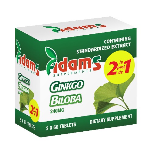 Pachet Ginkgo Biloba, 60 tablete,(1 + 1), Adams Vision 