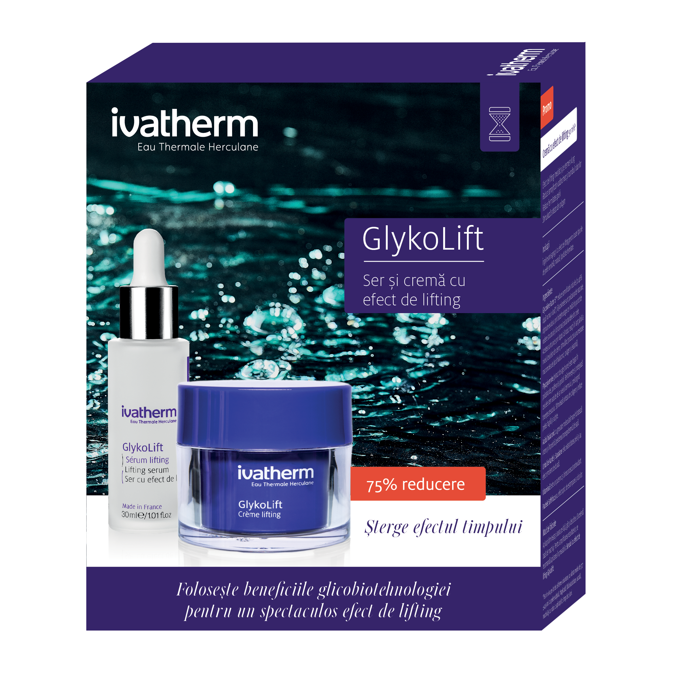 Pachet Ser cu efect de lifting GlykoLift, 30 ml + Crema cu efect de lifting GlykoLift, 50 ml Ivatherm