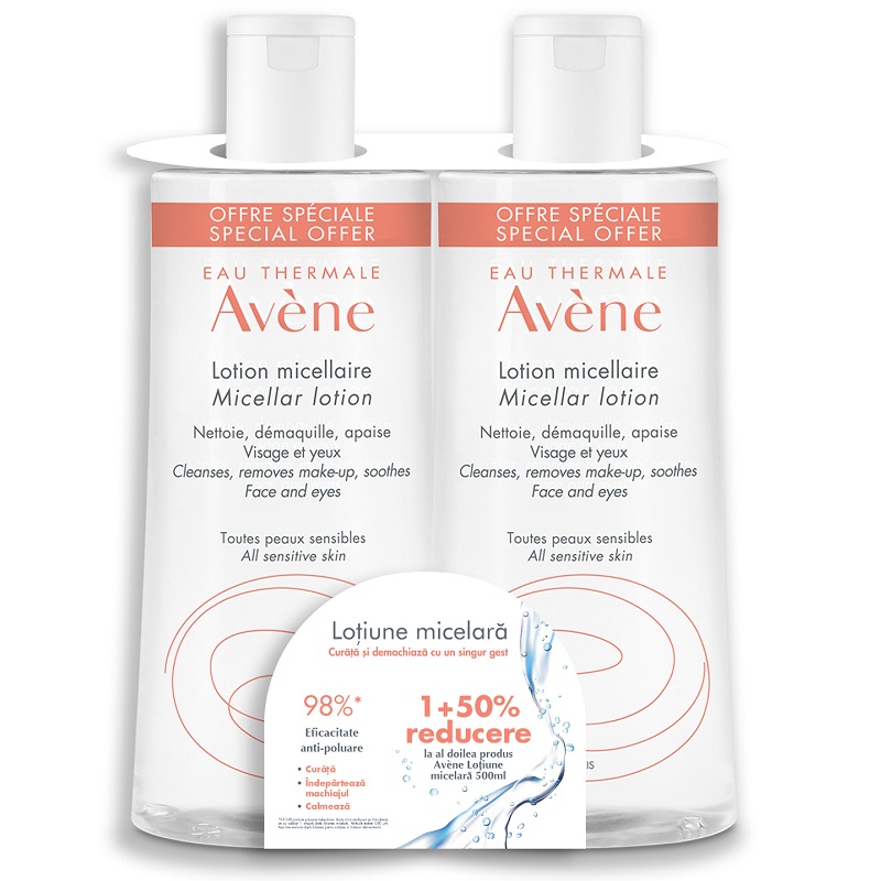 Pachet Lotiune micelara pentru ten sensibil, 500 ml + 500 ml, Avene Essentials