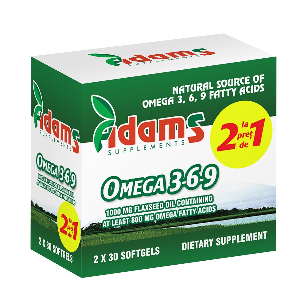 Pachet Omega 3-6-9 ulei din seminte de in (AV119), 2x30 capsule, Adams Vision