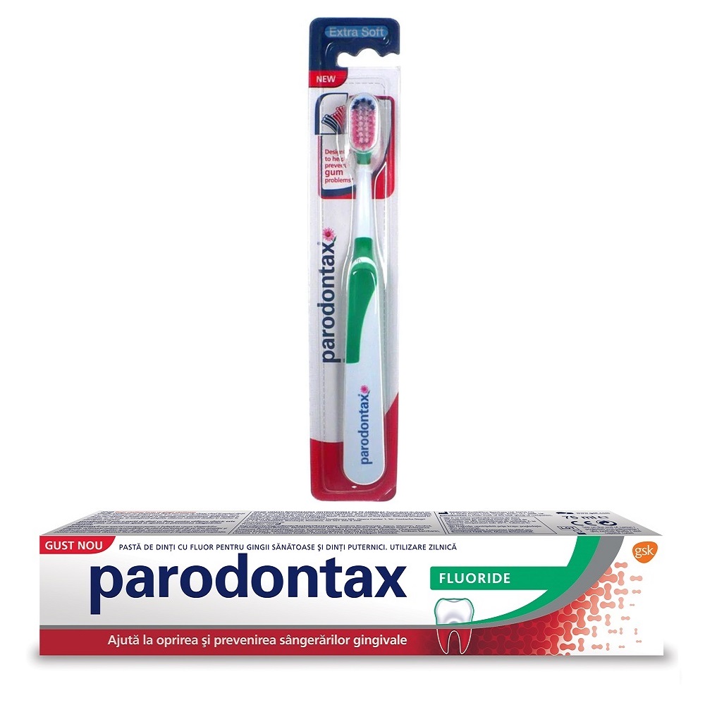 Pachet Pasta de dinti Fluoride Parodontax, 75 ml + Periuta de dinti Parodontax, Extra Soft, Gsk