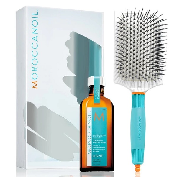 Pachet Tratament light pentru par fin sau blond, 100 ml + Perie de par, Moroccanoil