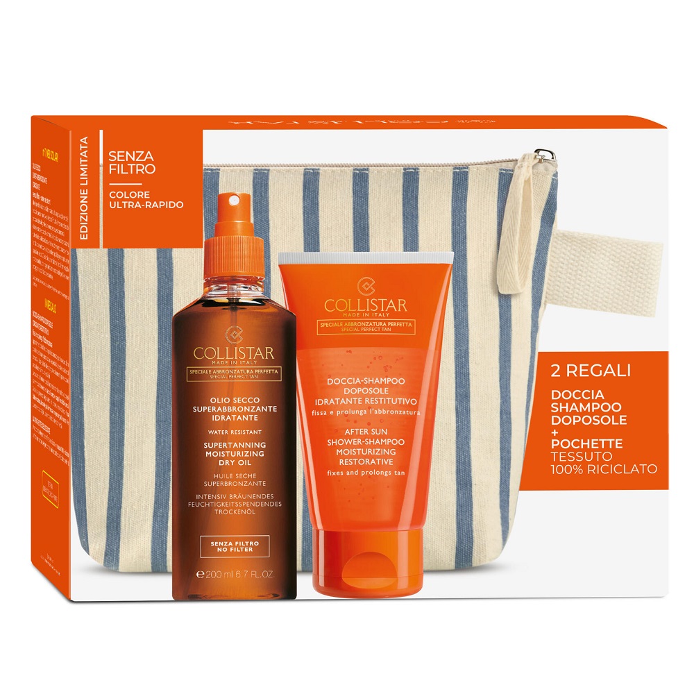 Pachet Ulei uscat superbrozant si hidratant pentru corp, 200 ml + Sampon After Sun, 150 ml + Portfard, Collistar