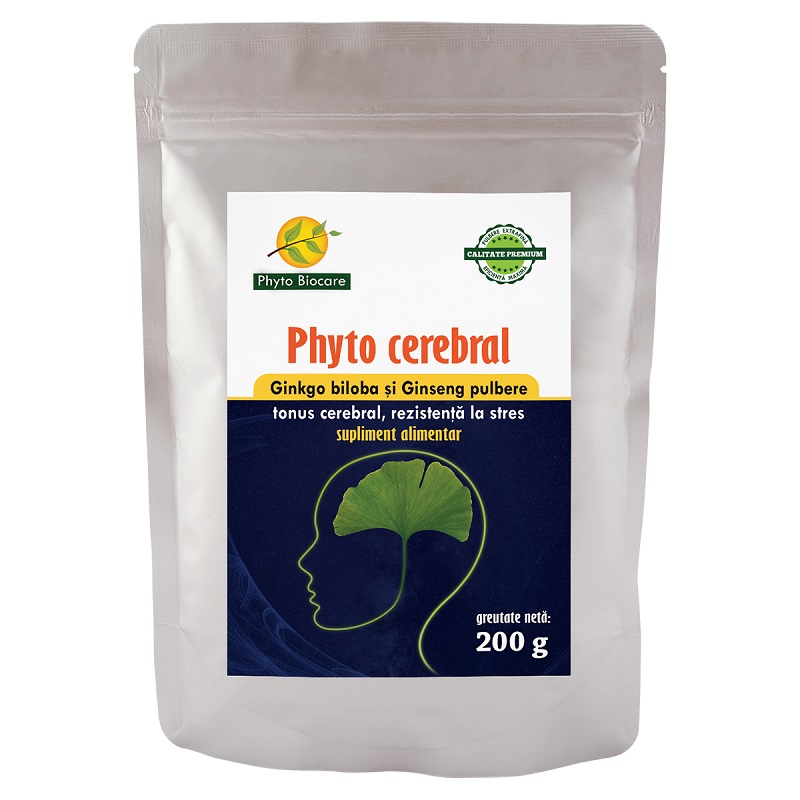 Pulbere de Ginkgo biloba si Ginseng Phyto cerebral, 200 g, Phyto Biocare