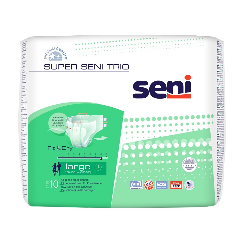 Scutece cu sistem inchis Super Seni Trio, Large, 10 bucati, Seni