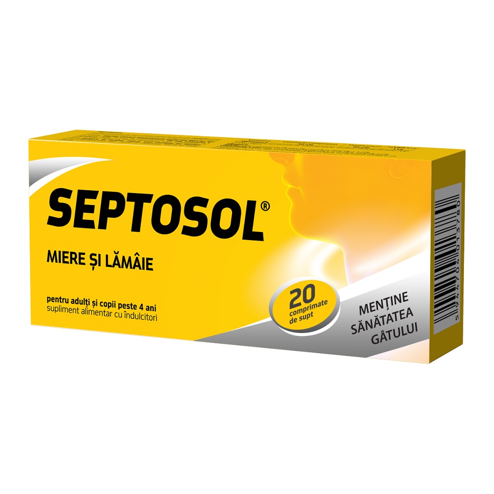 Septosol cu miere si lamaie Herbaflu, 20 comprimate, Biofarm