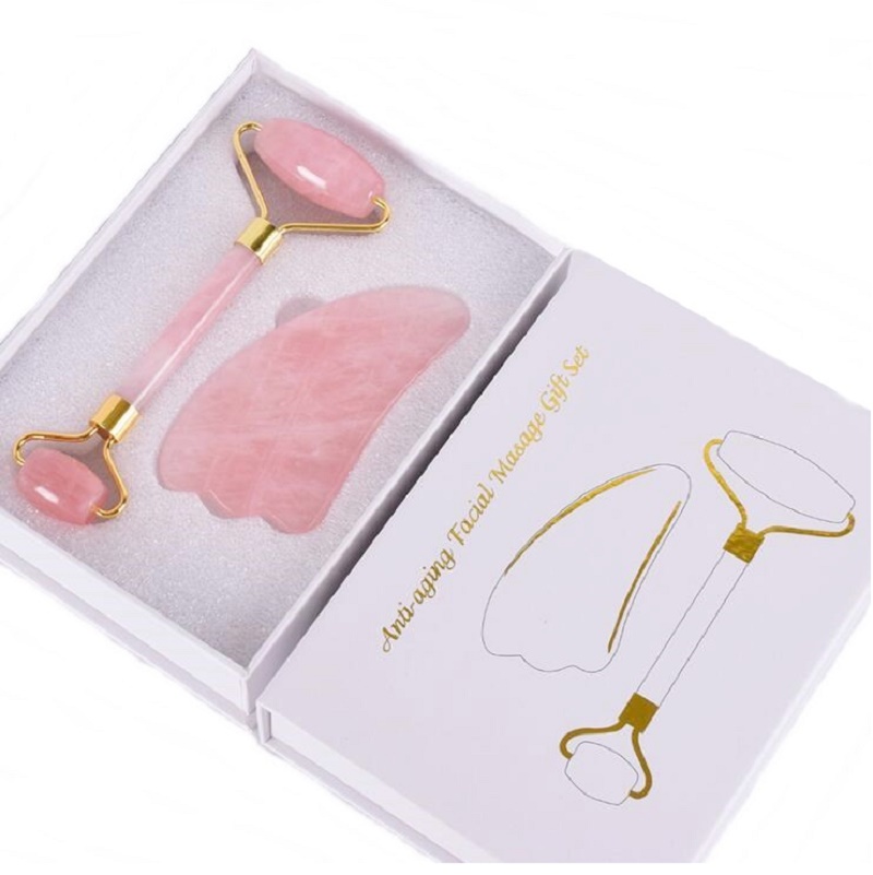 Set rola dubla si Gua Sha din quartz pentru masaj facial Pure,, Aqua Publis