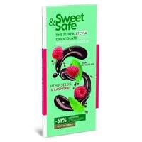Ciocolata amaruie cu seminte de canepa si zmeura, 90 g, Sweet & Safe